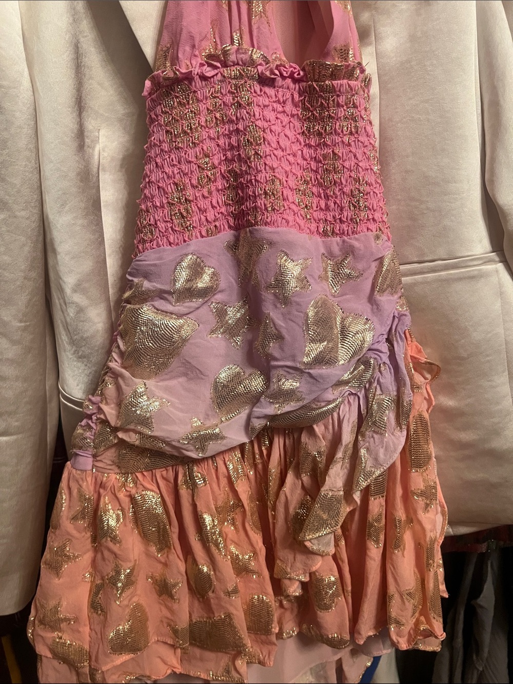 LoveShackFancy Pink Halter Mini Dress with Gold Foil - Picture 5 of 5